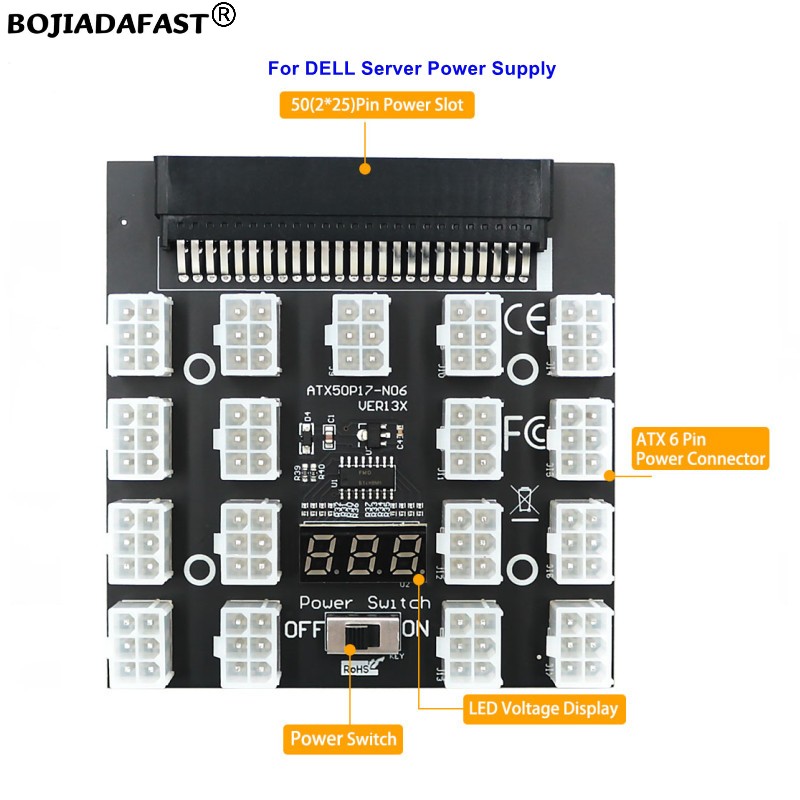17 * PCI-E 6Pin Connector Brea - 2400W Server Psu Breakout Board recension och pris